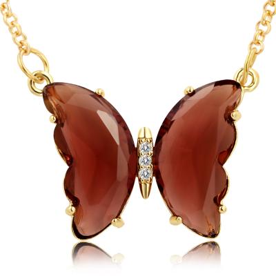 China Factory Wholesale Price Handmade Good Quality Gold Plated Charm Tasty Chain Butterfly Rhinestone Lucky Stone Pendant Necklace For Women Girls for sale