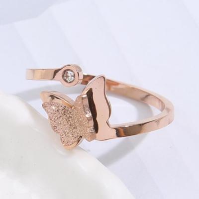 China Hot Selling Rose Gold Plated Cubic Zircon Titanium Steel Opening Wholesale Adjustable Butterfly Ring For Women CLASSIC Stainless Steel for sale