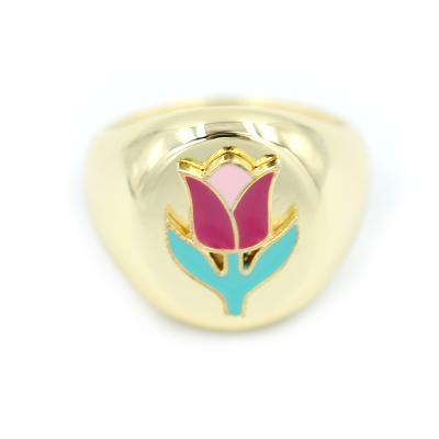 China Vintage Amazon Sale Import and Export Quality Fashion Jewelry Ladies Gold Ring Button Tulip Flower Enamel Hot Cute Ring for sale