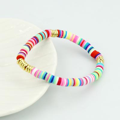 China Best Selling Bohemia Clay Disc Rainbow Color Bracelet Hot New Items Vintage Stretch Adjustable Bracelets Wholesale Jewelry For Women for sale