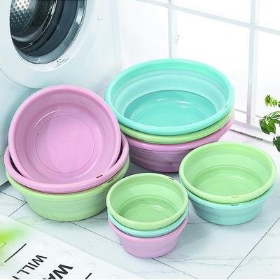 China Round Shape Silicone Portable Collapsible Laundry Basin Plastic Portable Folding Water Wash Basin for sale