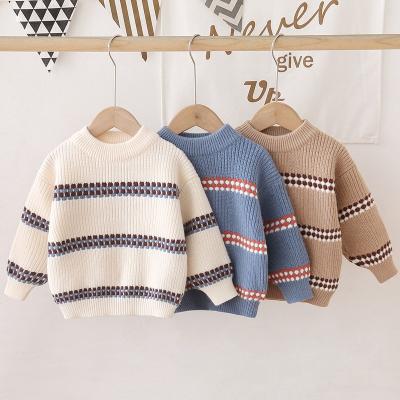 China Anti-Shrink 2022 New Knitted Embroidery Assorted Color Pullovers Stripes Cotton Sweater For Kids for sale