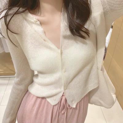 China Anti-Shrink Short design thin cardigan for women with cut-out sun protection air conditioning shirt sweater woven coat for sale