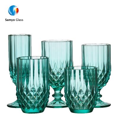 China Modern Handmade Pressed Glass Tumbler Wine Glass Set Premium Quality 350ml Thick Stem Wine Glass Tumbler for sale