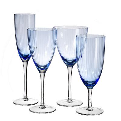 China Elegant Champagne Tumbler Wine Glass Flute Glass Spray Colored Stem Personality Long Champagne Glass Blue for sale