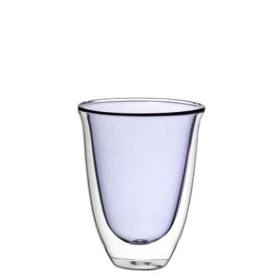 China Modern Customized Glass Mug Purple Tea Cups Fancy Heat Resistant Glass Double Wall Drinking Glass for sale