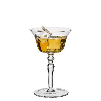 China Solid Amber Color Etched Decoration Gold Rim Spiral Line To Decorate Custom Unique Cocktail Glassware Bar Martini Glass Mixing Glass Cocktail Crystal Wine Glass Long stem for sale