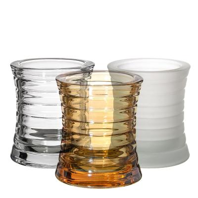 China Restaurant appliance; Amazon Hot Sale Home Cheap Unique Shape Colored Candle Holder Decorative Jar Crystal Glass Candle Holder for sale