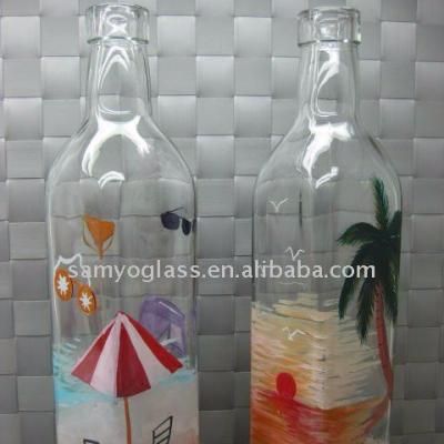 China Europe Olive Beach Decorated Glass / Oil Bottle for sale