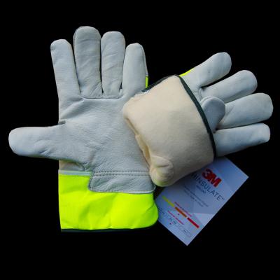 China Rig Outdoor Winter Warm Thickened gloves scare grain leather and with reflective Thinsulate coating wear for work at night policeman for sale