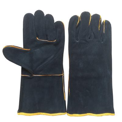 China Anti-Slip Black Cow Split Leather Welding Gloves Welders Gloves Fire Proof Heat Insulated With Scratching BBQ Gloves Sturdy Wearable Skin for sale