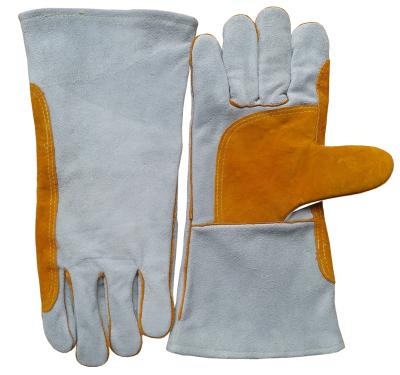 China 14 Inch Welding Cow Split Leather Welding Gloves Welding Gloves Short Slap Heat Resistant Reinforcement at Palm and Index Finger for sale