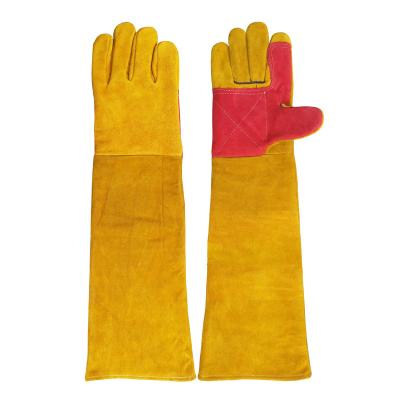 China 24 inch long sleeve yellow cowhide welding split leather welding gloves with reinforcement at palm index lining and for sale