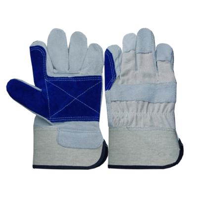 China Rigger High Quality Leather Work Gloves Safety Work Working Gloves For Hand Protection Blue Reinforcement At Palm And Index Fingers for sale