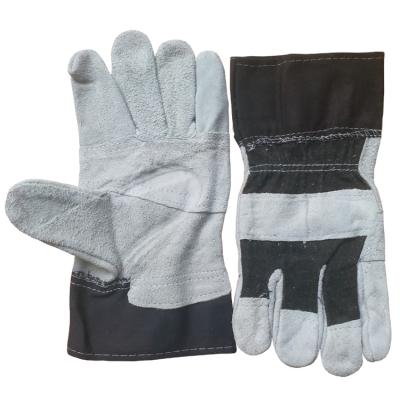 China Economical Cowhide Rigger Gloves Safety Working Hand Protection Leather Gloves for Men Patched Back and Palm Denim Cuffs for sale