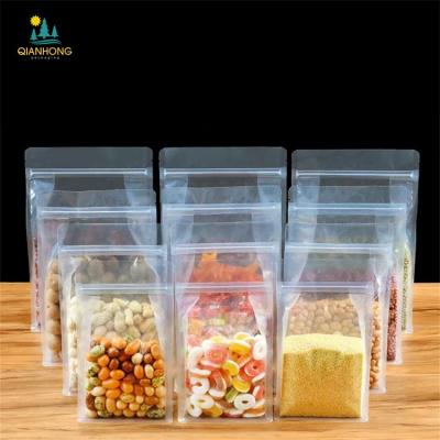 China Aseptic Transparent Engraving Accept Customized Flat Bottom Bag Eight Side Seal Snack Dried Fruit Candy Packaging Bag With Zipper for sale