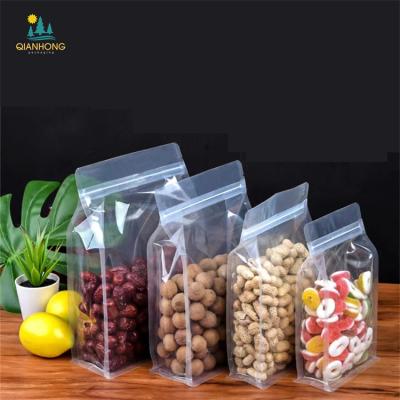 China Aseptic Transparent Biodegradable Biodegradable Bottom Bag Plastic Eight Sides Sealed Candy Snack Food Storage Disposable Bag for sale