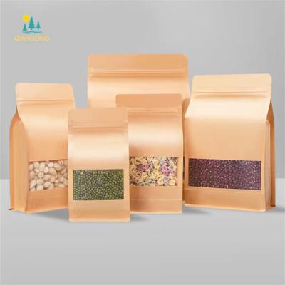 China Custom Print Zip Lock Brown Kraft Paper Aseptic Ziplock Food Packaging Bags With Clear Window Zipper Backing Up Kraft Paper Pouch for sale