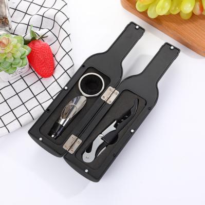 China Viable 3pcs/set Opener Cork Drip Ring Wine Accessories Bottle Shape Wine Opener Corkscrew Wine Opener Set for sale