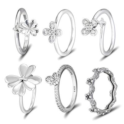 China Romantic Ring For Women Girls Ring Engagement Wedding Statement Jewelry 925 Clover Silver Hanging Gift Anillos Sterling Silver Ring for sale