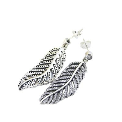 China TRENDY Stud Earrings Sterling Silver Retro Angel Wings Feather Earrings 925 For Women Cubic Zircon CZ Silver Jewelry for sale