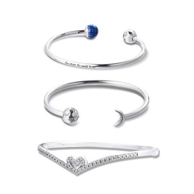 China TRENDY Silver and Blue Earth Open Bangle Genuine 925 Sterling Silver Bangles Female Jewelry for Women DIY Making Pulseras Wholesale for sale