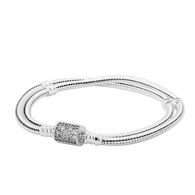 China Romantic Moments Double Wrap Barrel Clasp Snake Chain Fits Bead European Sterling Silver Jewelry Wedding Bracelets For Jewelry Making for sale