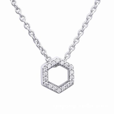 China Romantic Sparkle Hexagon Necklace Genuine 925 Sterling Silver Honeycomb Chain Necklaces for Women DIY Jewelry Collares for sale