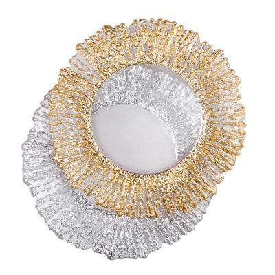 China 13 Inch Gold Stocked Clear Glass Charger Plates Wedding Party Dinner Charger Cups Trivets Wedding Decorative Glass Serving Dish for sale