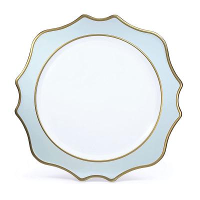 China 13 Inch Baby Blue Heavy Duty Plastic Dishes Stored Charger Dish Party Decorative Dinner Under Plate For Wedding Decoration for sale