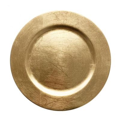 China Stocked 13 Inch Gold Plated Charger Wedding Dinner Party Trivets Gold Foil Charger Table Plates Decoration Plastic Setting for sale