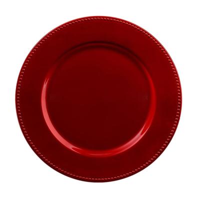 China Stocked 13 Inch Red Plastic Charger Plates Wholesale Wedding Party Christmas Dinner Serving Dish Plate Decorative Round Charger Dish for sale