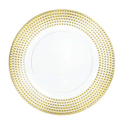 China Elegant Charger Stocked Dish Pearl Wedding Tableware Dinner Plates 13 Inch Plastic Acrylic Charger Plates Clear With Gold Beaded Rims for sale