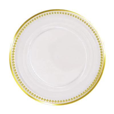 China China Wholesale Gold Stocked Pearl Clear Charger Plates 13 Inch Charger Dinner Plate Acrylic Gold Plastic Rim For Hotel Wedding Party for sale