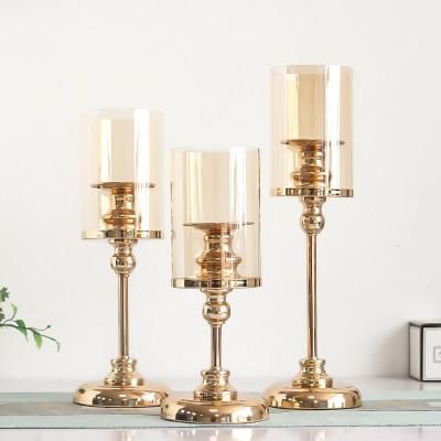 China Wedding Event Party Birthday Elegant Glass Candle Holders For Wedding Dinner Table Centerpiece Gold Candlestick Holder Metal Pillar Candle Holder Home Decor for sale