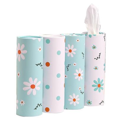 China Eco-friendly Round Tissue Box For Car Cup Holder Cylinder Facial Tissue Box Home Office Travel Backpack Car Tube Box Tissue for sale