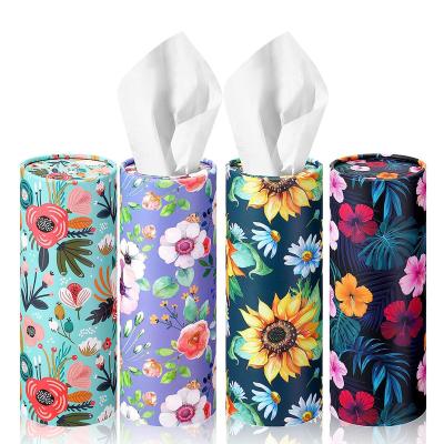 China Reusable Home Office Travel Car Tissue Paper Round Box Eco-friendly Custom Facial Tissue 2ply 3ply Cylinder Tissue Box for sale