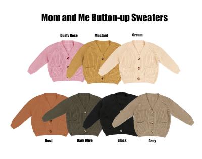 China Free Shipping Wholesale Mommy and Me QUICK DRY Button V-Neckline Long Sleeve Casual Pocket Sweaters for sale