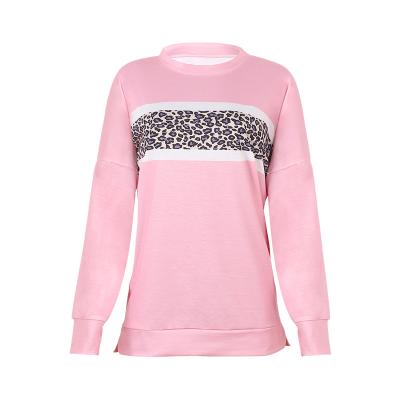 China Anti-Wrinkle 100% Cotton Customized Long Sleeve Leopard O-Neck Shirts For Women Tops for sale