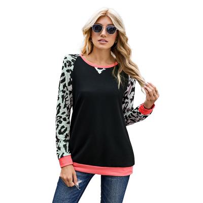 China Wholesale New Style Causal Tops Breathable Outwear Loosely Leopard Patchwork Women Pullover Sweatshirt for sale