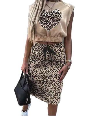 China Breathable Casual Sleeveless Women's Leopard Print Costume Dress Hot Sale Two Pieces for sale