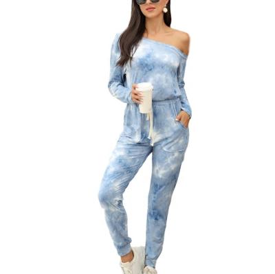 China Autumn Breathable Hot Selling Women Tie Dye Leisure Long Sleeve Off-the-Shoulder Two-Piece Sets for sale