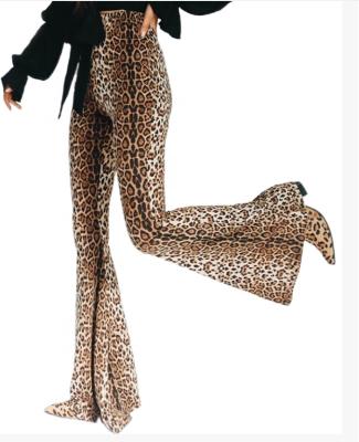 China Style Manufacturer Casual Autumn Leopard Print Women Bell Bottom Breathable Warm Stretch Pants for sale