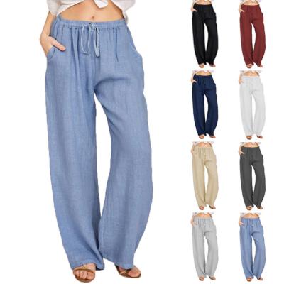 China Breathable New Arrivals Fashion Causal Oversized Solid Lace Up Pants Women Cotton And Linen Pants for sale