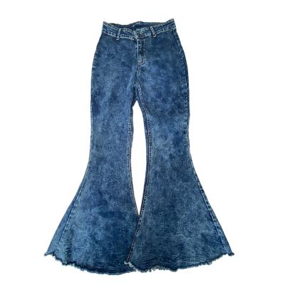 China QUICK DRY women's blue mommy and me denim pants solid tassels slim bell bottom pants for sale