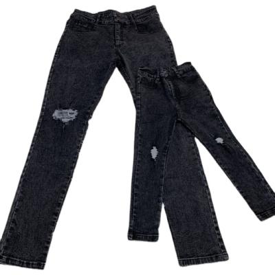 China New Arrival QUICK DRY Mommy and Me High Waist Black Washed Ripped Casual Denim Pants for sale