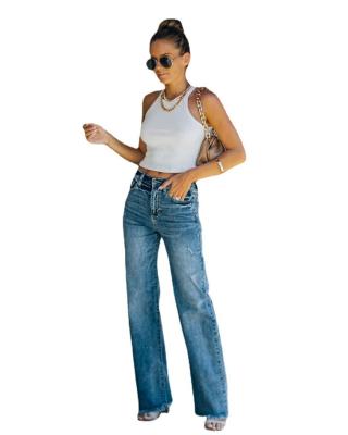 China Hot Selling QUICK DRY Oversized Fashion Velvet Women Denim Blue Pants Drops New Design Jeans for sale