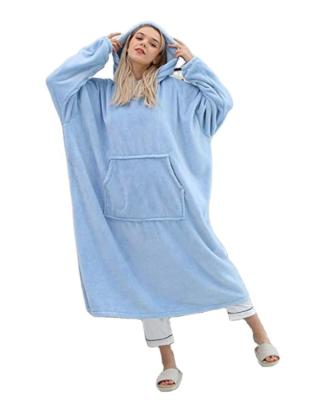 China Wholesale QUICK DRY Blue Flannel Slip-pocket Womens Pajamas Hooded Soft Soft Extended Loungewear for sale