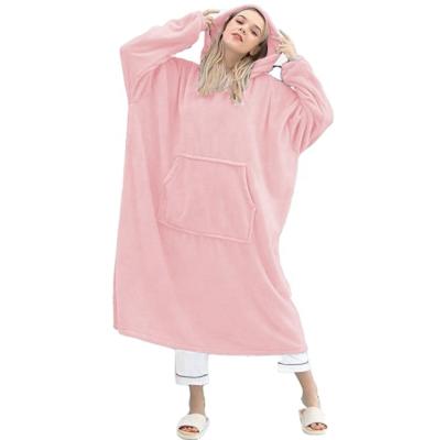 China Hot Sale QUICK DRY Women Pink Flannel Pajamas Casual Hooded Slip-Pocket Extended Loungewear for sale