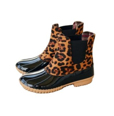 China High Quality Breathable Women Leopard Pu Leather Trim Martin Casual Waterproof Short Style Boots for sale